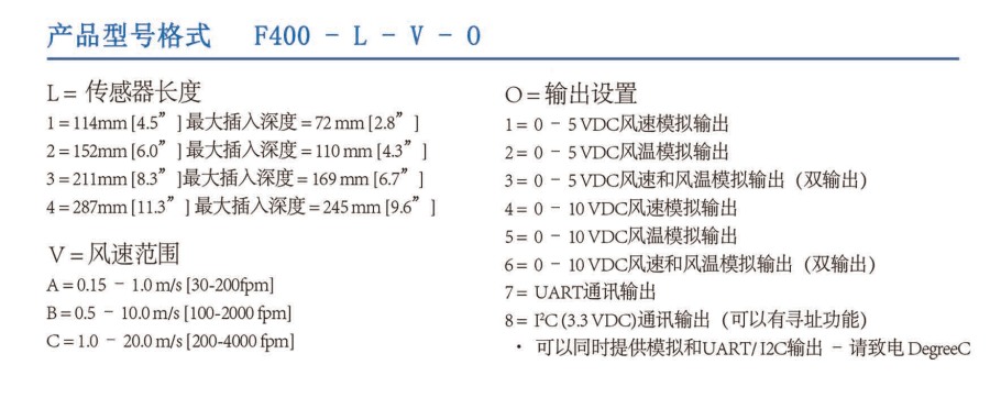degreeC风速传感器F400参数