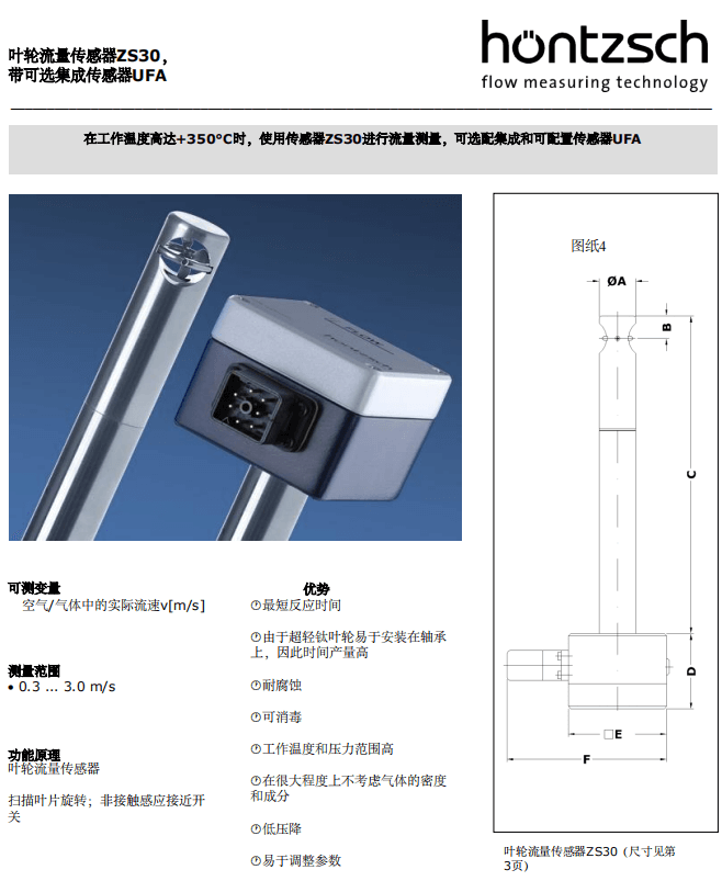 Hontzsch虹启叶轮流量传感器ZS30参数